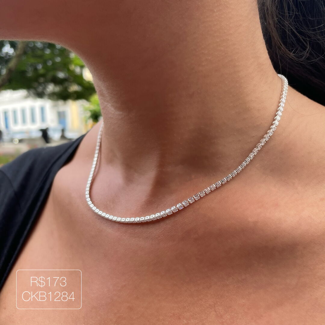 Choker Riviera 2mm Cristal Prateada